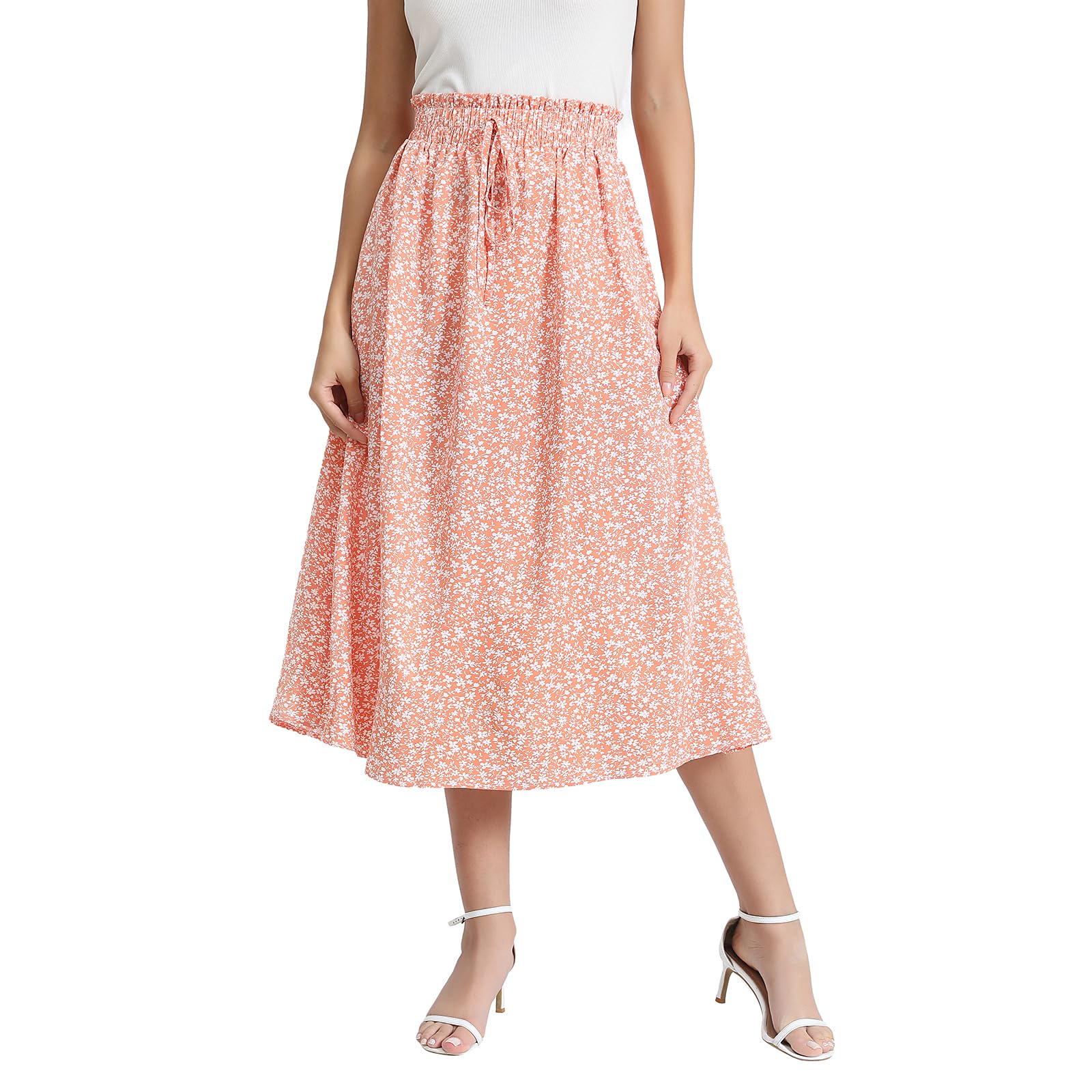 Women's Elastic Waist Skirt Floral Casual Skirt with Pockets in Spring Summer an