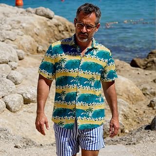 Mens Short Sleeve Floral Print Casual Tropical Button Down Shirt Summer Holiday