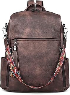 FADEON Leather Backpack Wallet Women Designer Travel Backpack Wallet PU Fashion Women Shoulder Bag with Tassel, Coffee Brown Retro Style 1PC , Medium (14-in Height), Daypack Backpack