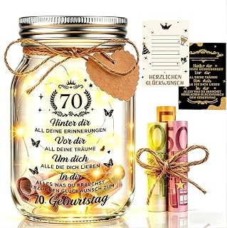 Johiux 70th Birthday Woman Man LED Bottle Light Birthday, 70th Money Gifts Birthday Packaging, 70th Birthday Gift Night Light Gifts Decoration, Cool Gift Ideas for 70th Birthday Table Decoration