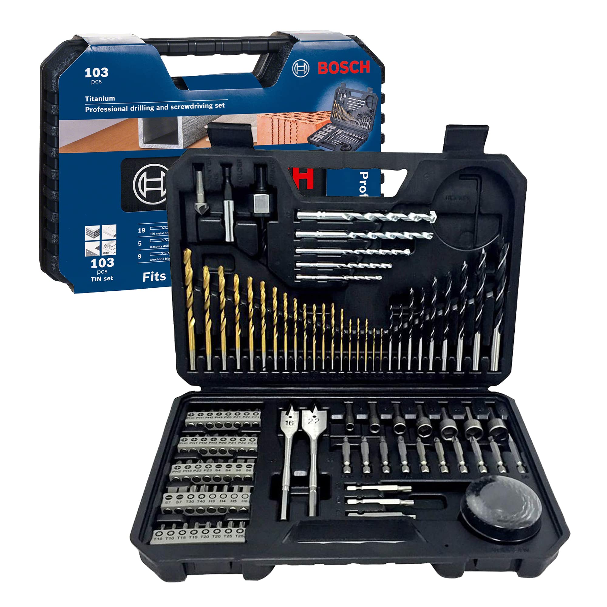 Bosch 103 pcs Mixed Screwdriver and Drill Bit Titanium Accessory Set (for Wood, 