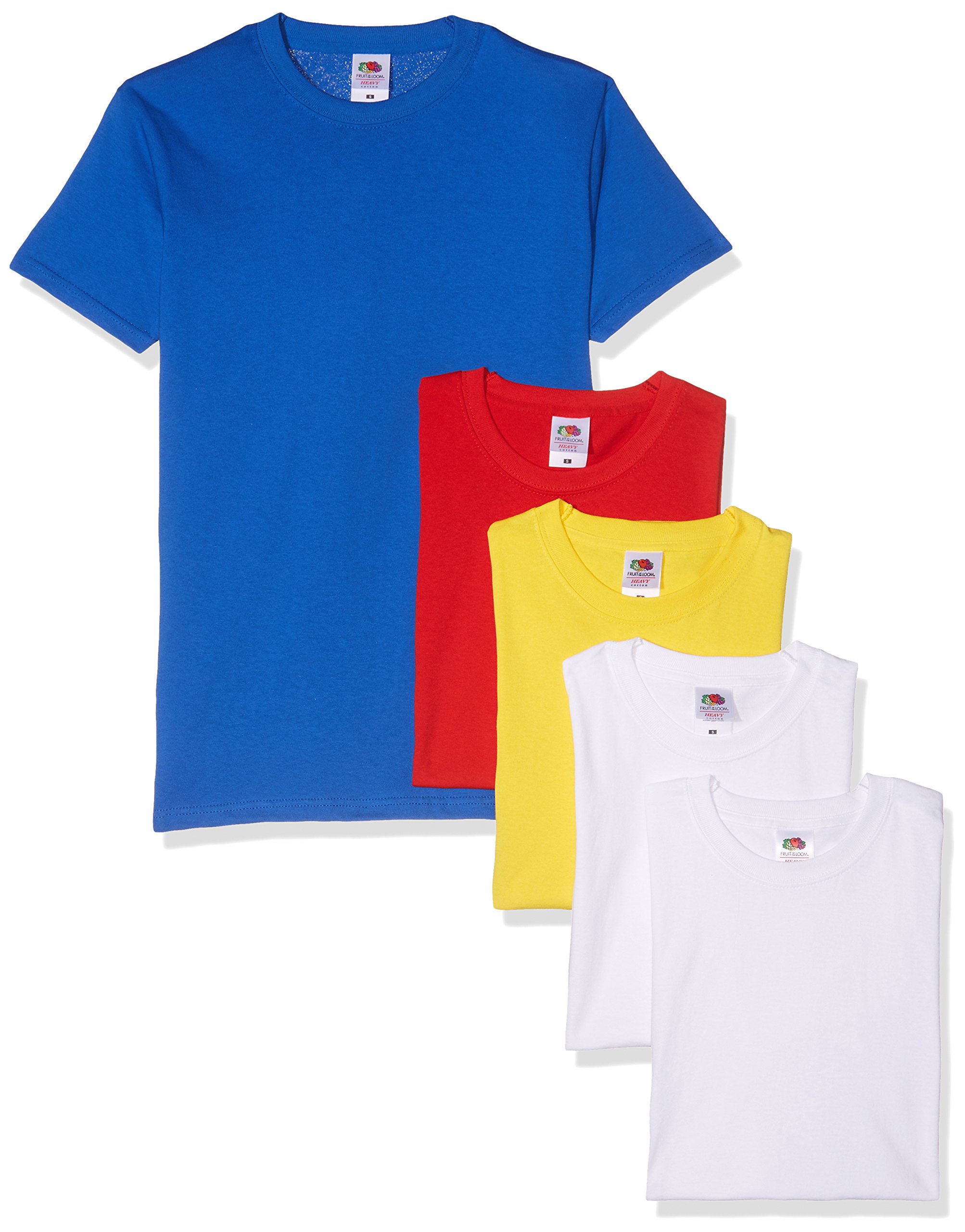 Fruit of the Loom Men's Heavy T-Shirt (Pack of 5), Multicoloured (White/White/Ye
