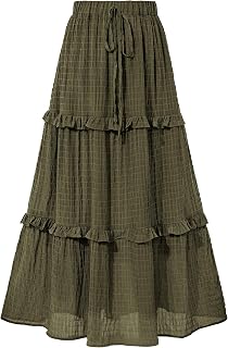 BTFBM Casual Solid Maxi Skirt Fall Clothes Flared A-Line Skirts for Women