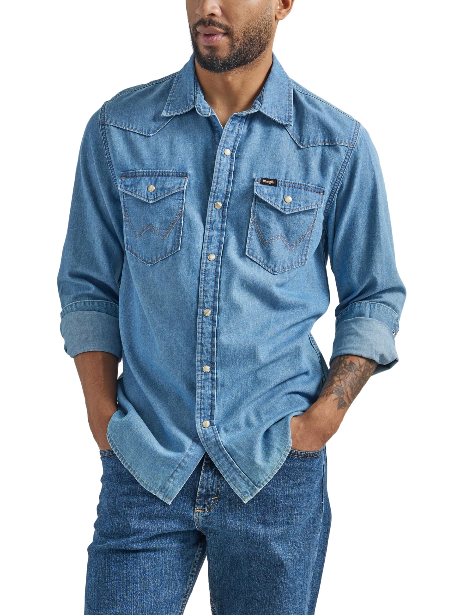 Wrangler Iconic Denim Regular Fit Snap Shirt Men's Button-Down Shirt (Pack of 1)