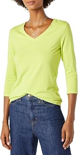 Amazon Essentials Women's Regular-Fit 3/4 Sleeve V-Neck T-Shirt (Available in Plus Size)