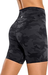 CRZ YOGA Women Naked Feeling Yoga Gym Shorts High Waist Workout Running Biker Shorts - 7/10/15/20cm, Dark Grey Camouflage