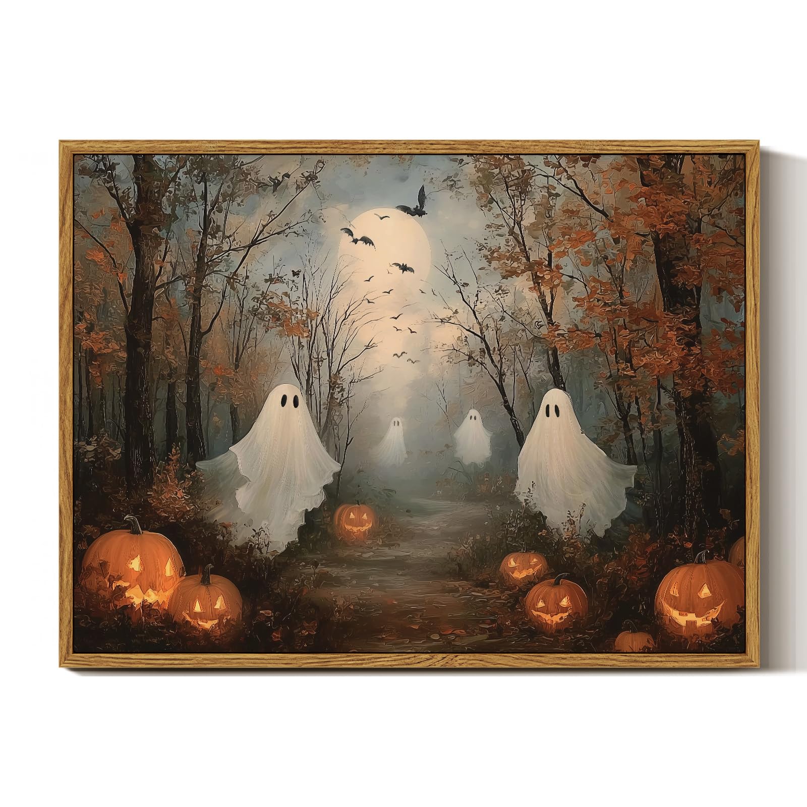 InSimSea Vintage Halloween Ghost Wall Art, Fall Pumpkin Decor, Framed | Autumn L
