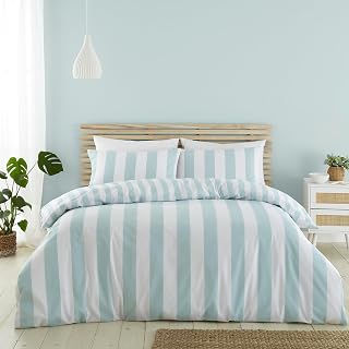 Catherine Lansfield Cove Stripe Reversible Duvet Cover Set with Pillow Case - Blue
