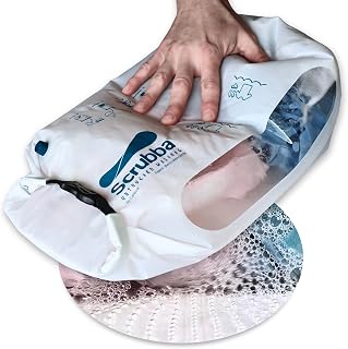 Scrubba Wash Bag Untouched Patented Washboard-in-a-Bag™ 5 oz Travel Washer | Pack Light, Wash Anywhere Fast, Inner Washboard, Machine-Quality Wash, Non-Electric, Recycled Polyester, Sustainable Travel
