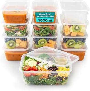 We Can Source It Ltd 50 x 1000ml Plastic Microwave & Freezer Safe Food Containers with Lids - BPA-Free, Reusable, Takeaway Meal Prep Containers - Catering Grade Food Storage Boxes for Home & Business