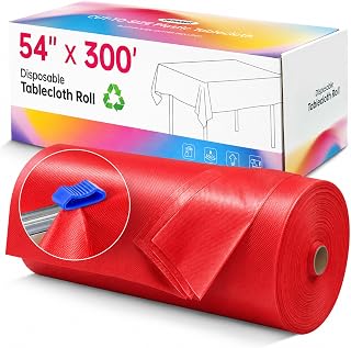 Disposable Tablecloth Roll, 54In x 300Ft Red Plastic Table Cloth Disposable