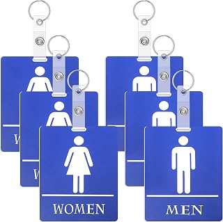 Gersoniel 6 Pcs Bathroom Hall Pass with Keychain for Classroom Office | 3.15 x 4 Inches Restroom Tag with Metal Ring, Men Women Sign for Public Business Place, Durable Pass Cards for Teachers