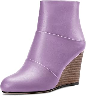 HDEUOLM Women's High Wedge Heel Closed Heel Round Toe Ankle Boots 8.5 cm Heels Slip-on Zipper Cute Shoes