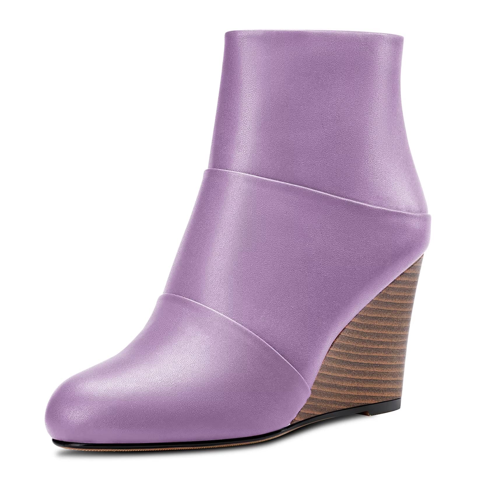 HDEUOLM Women's High Wedge Heel Closed Heel Round Toe Ankle Boots 8.5 cm Heels S