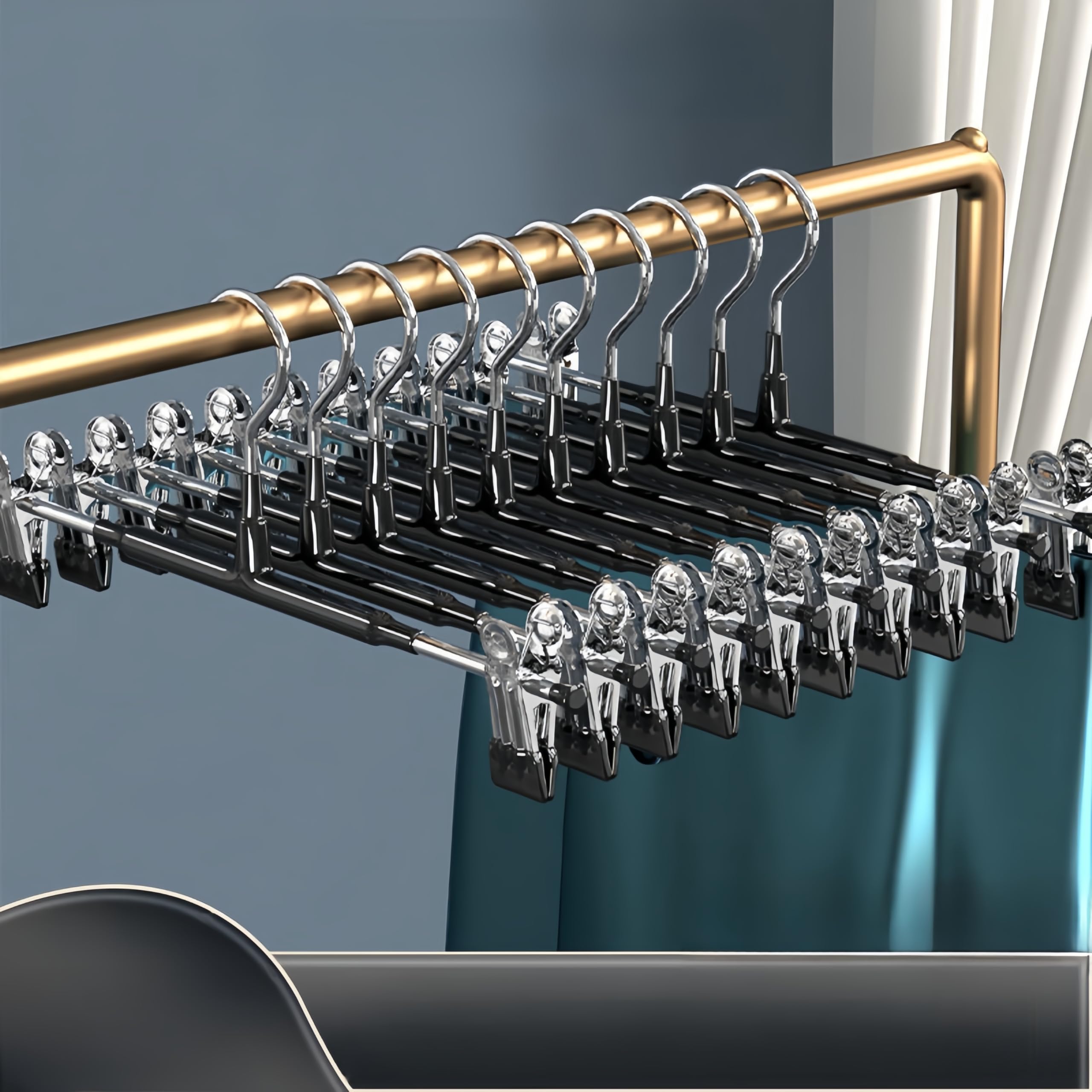6 Pack Adjustable Space Saving Trouser Hangers for Closet with Clips for Shorts,