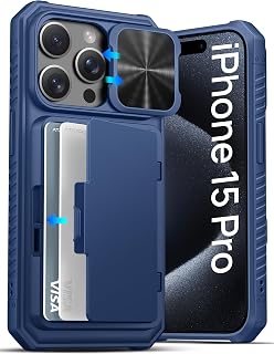 ATATOO for iPhone 15 Pro Wallet Case with Card Holder (3-5 Cards), Blue