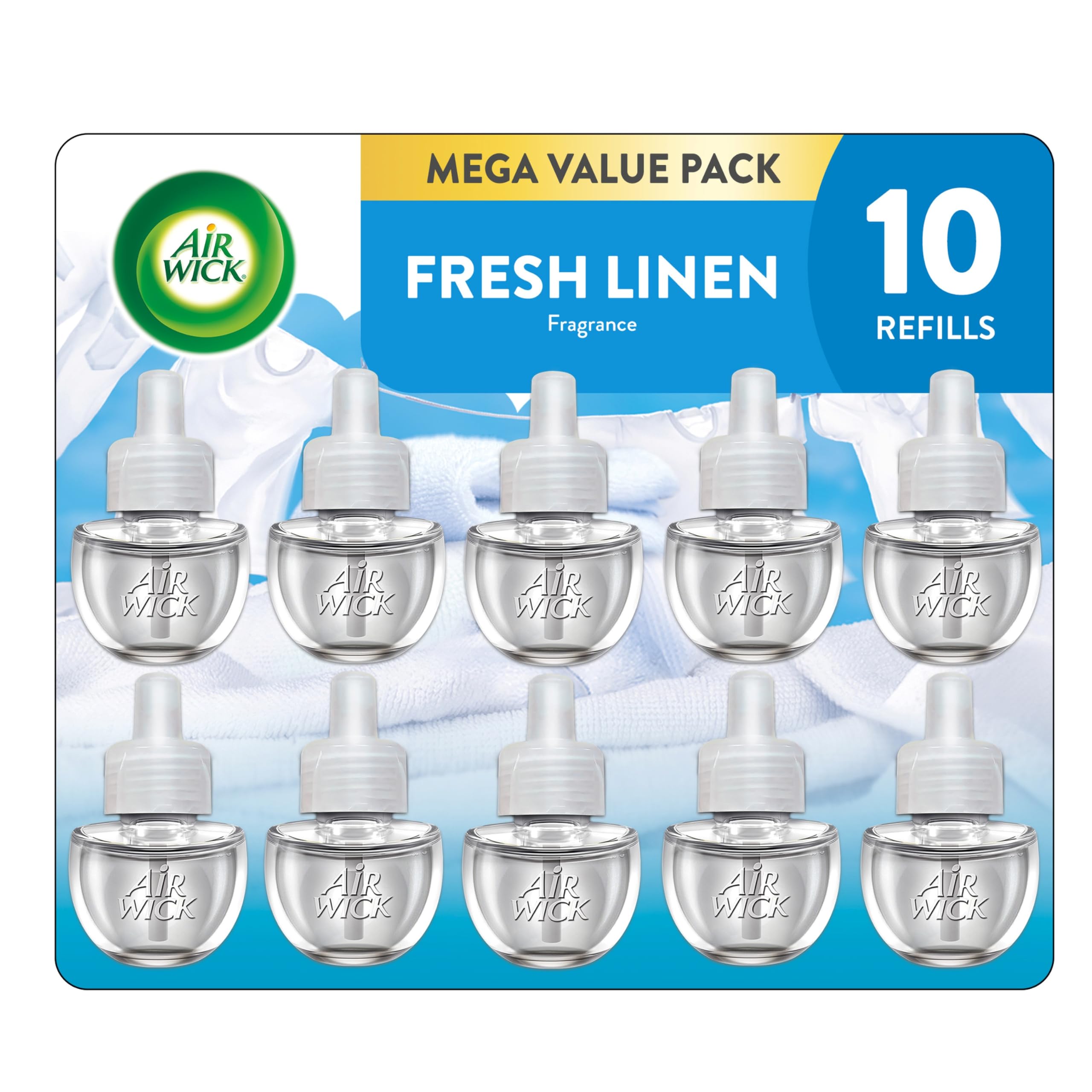 Air Wick Plug In Refills with Essential Oils, Fresh Linen, 10 count | A 10 count