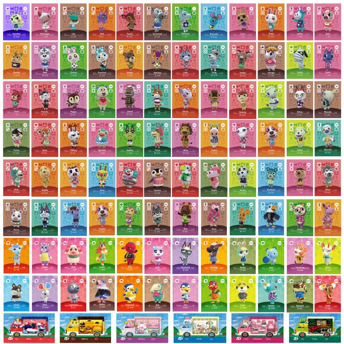 102Pcs NFC Animal Small Cards