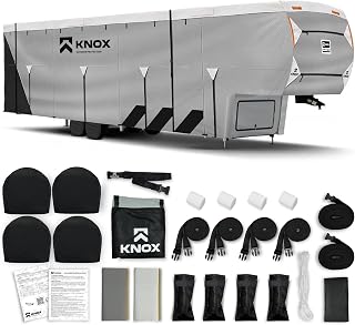 KNOX 2nd Gen Fifth Wheel RV Cover, Anti-Tear APEX Fabric, Fits Travel Trailer, RV, or Motorhome - Camper Cover Includes Wheel Covers, Ladder Cover and Gutter Covers - Size 29-33 ft