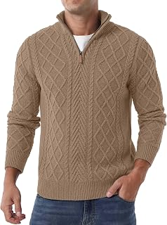 Askdeer Men's Quarter Zip Sweater Mock Neck Pullover Sweater Classic Casual Fisherman Sweaters