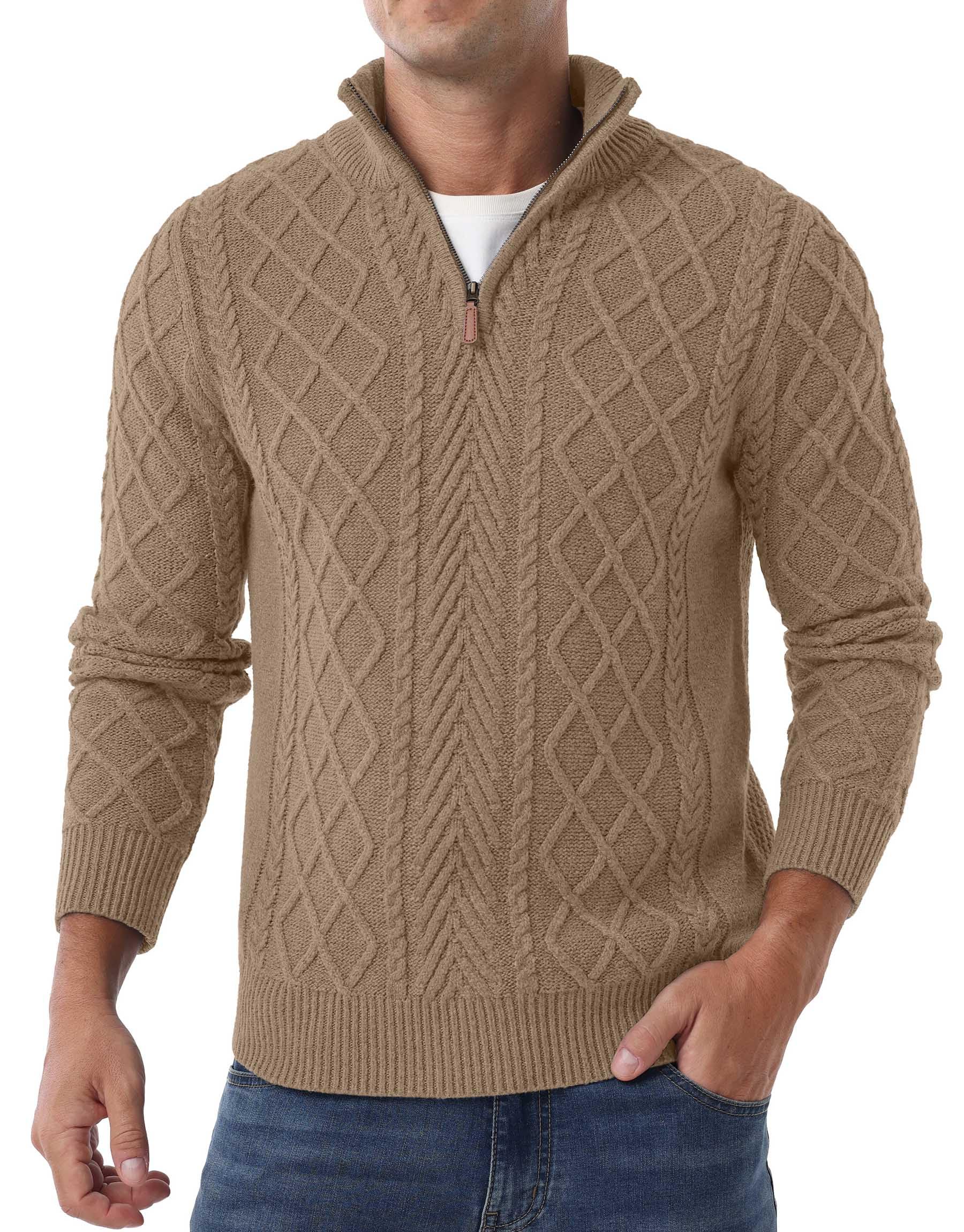 Askdeer Men's Quarter Zip Sweater Mock Neck Pullover Sweater Classic Casual Fish