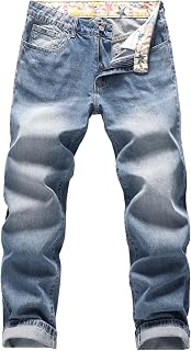 MZNBURAM Mens Denim Jeans Non Stretch Regular Fit Straight Leg Denim Pants