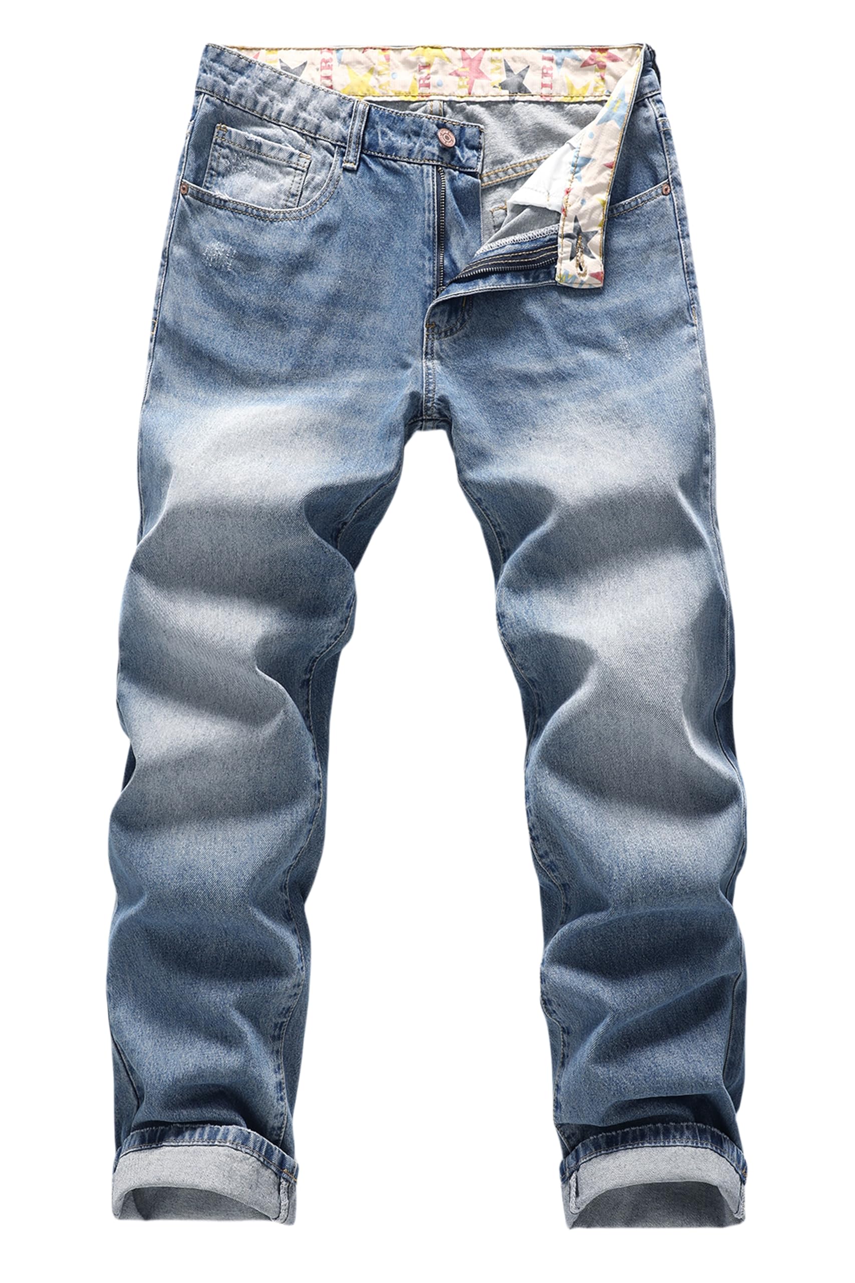 MZNBURAM Mens Denim Jeans Non Stretch Regular Fit Straight Leg Denim Pants