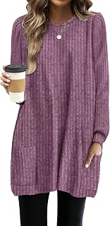 OFEEFAN Long Sleeve Shirts for Women Long Sweaters with Pockets Tunic Tops Loose Fit