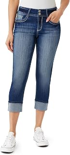 WallFlower Women's Juniors Instastretch Bling Luscious Curvy Mid-Rise Stretch Skinny Crops (Standard and Plus) Jeans