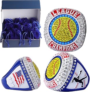 TOPSPORTSJEWELRY 12 pcs Pack League Champions Finalist Softball Championship Awards Trophy Ring Softball Team Awards Softball Players Awards Size 9.5