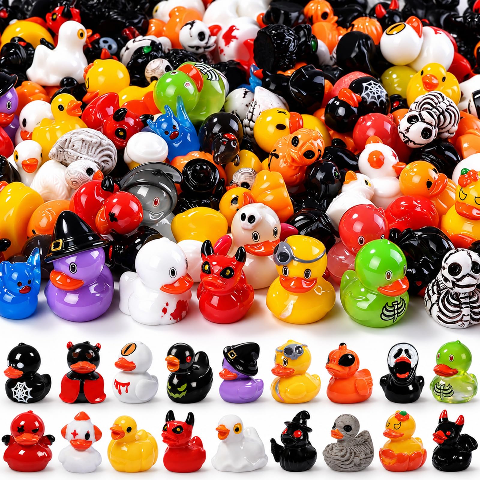 DULEFUN 61Pcs Halloween Mini Resin Duck Figures Halloween Party Favors Gift | Cu