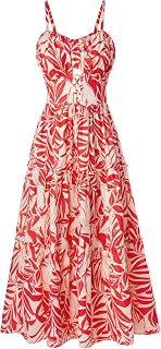 GRACE KARIN Women's Summer Floral Spaghetti Strap Ruched Tiered Casual Boho Long Maxi Dress with Pockets
