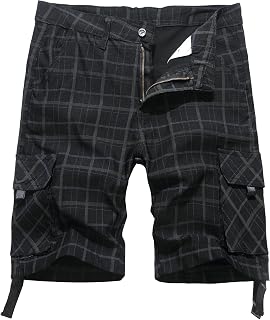 NOVOCCT Pantaloncini cargo da uomo, vestibilità comoda, a quadri, per attività all'aperto, escursionismo, lavoro, in cotone elasticizzato, con tasche multiple