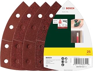 Bosch 25 pcs. Sanding Sheet Set (for Wood, Body Fillers, Paint, Varnish, Grit 40/80/120/180, 11 Holes, 102 x 62.93 mm, Accessories for Multi-Sanders)