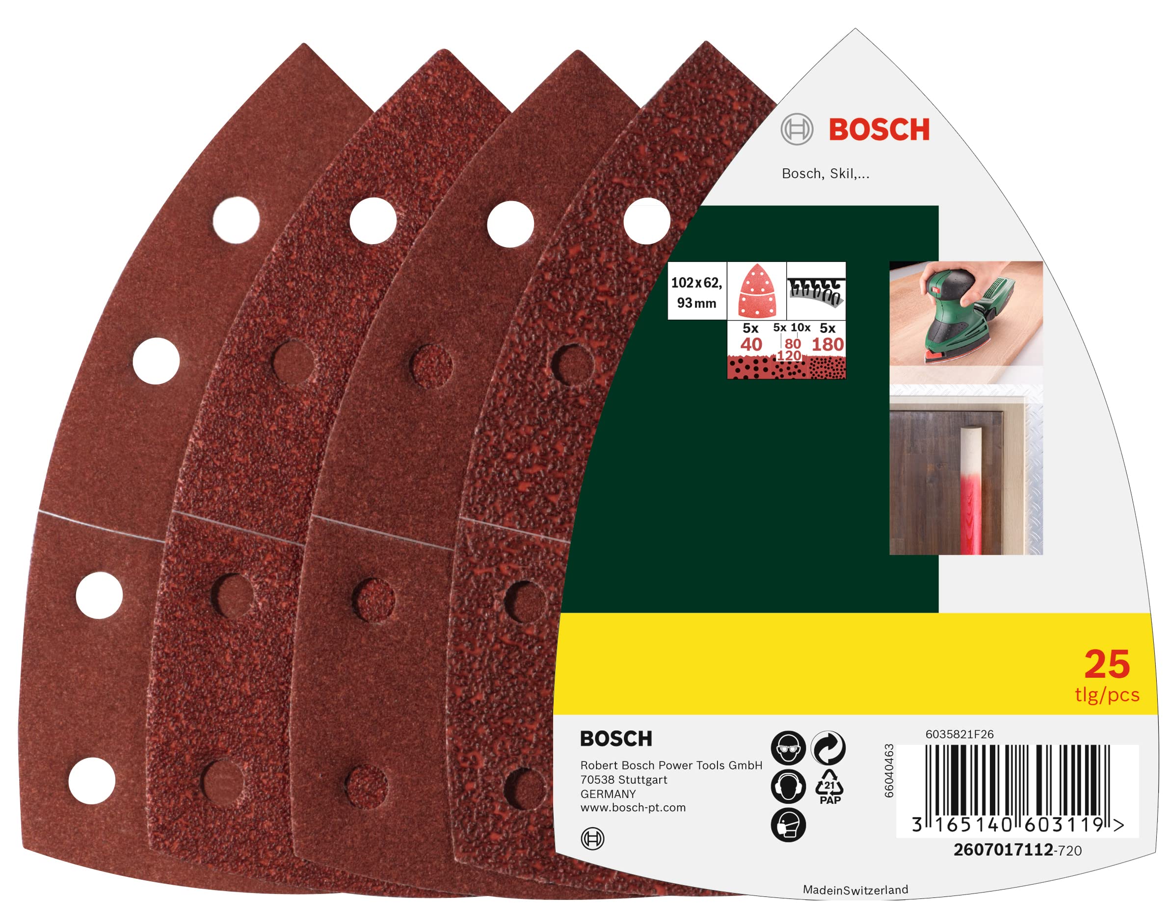 Bosch 25 pcs. Sanding Sheet Set (for Wood, Body Fillers, Paint, Varnish, Grit 40