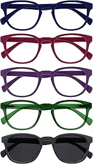OPULIZE Pop Pack 5 Reading Glasses With Retro Sun Readers Blue Pink Purple Green Grey Men Women RRRRS2-34567 +2.50