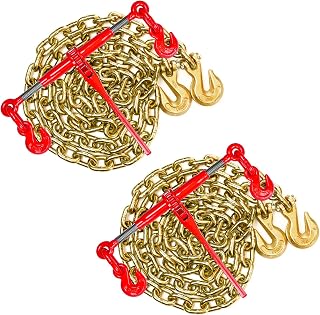 Digank Chain Binder 3/8" -1/2" Grade 70 and 3/8"×10ft Chains | Includes (2) Binders and (2) Chains for Industrial Agricultural Towing Applications in Chain and Binder Kit