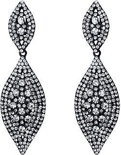 Flyonce Women's Rhinestone Crystal Wedding Bridal 2 Leaf Drop Dangle Chandelier Earrings