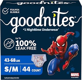 GoodNites Boys Nighttime Underwear, Size S/M, 44 Ct, 2 Packs of 22 | Zoned Protection, Discreet Fit, Soft & Breathable, Secure Fit, Comfortable Waistband, Stretchy Sides, Fragrance Free