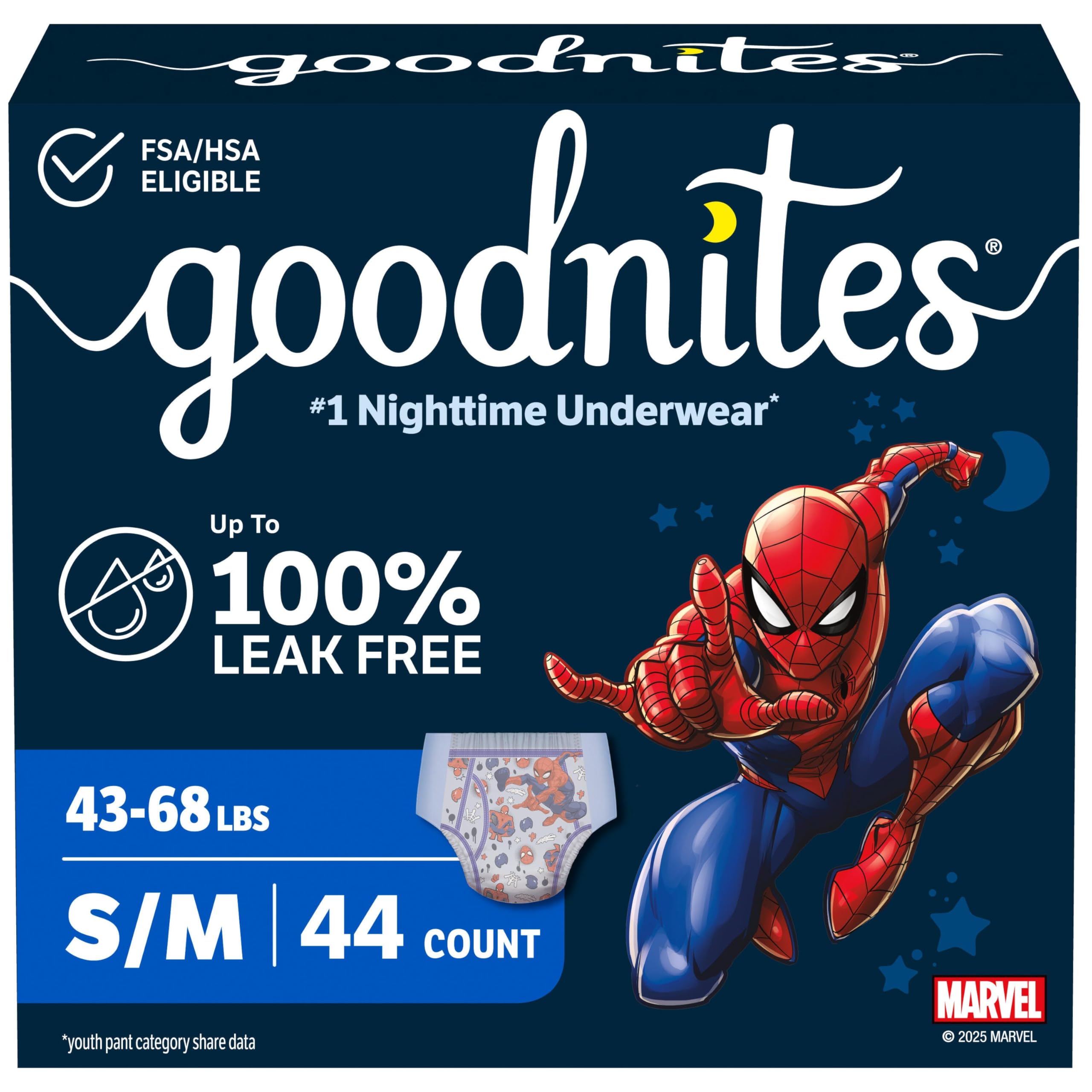 GoodNites Boys Nighttime Underwear, Size S/M, 44 Ct, 2 Packs of 22 | Zoned Prote