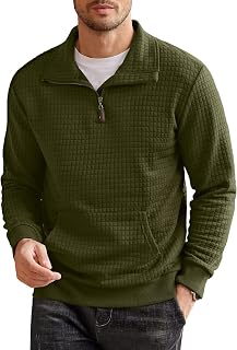 Coofandy Men's Quarter Zip Sweatshirt Long Sleeve Solid Plaid Jacquard Pullover with Pocket