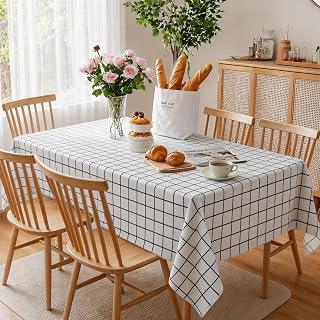 White Checkered PVC Tablecloth Rectangle 54x71 Inch Party Table Cloth Plastic Rectangle Table Cover Easy Clean Stain Resistant Waterproof Oil Proof Table Cover for Dinner Party