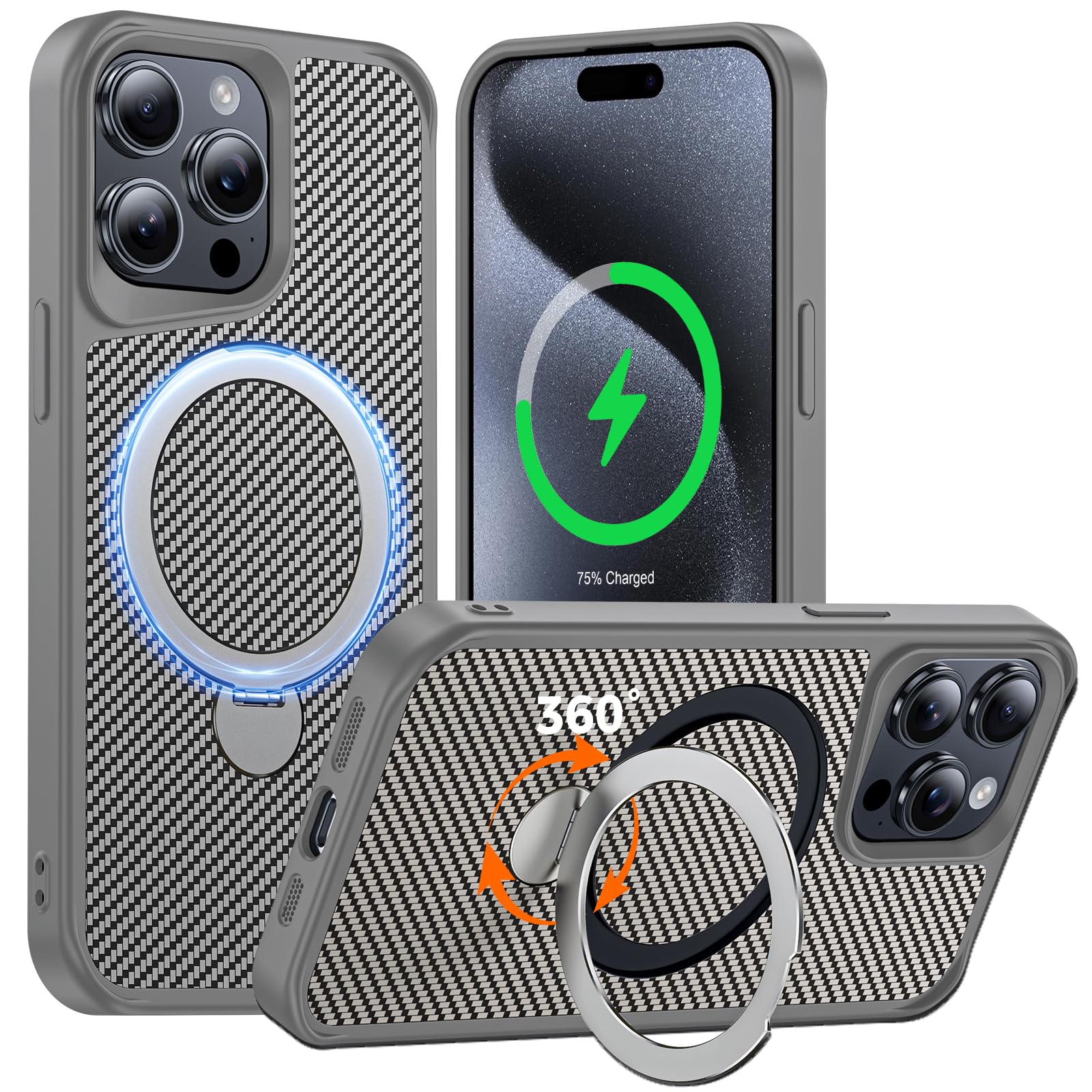 FlyReal Designed for iPhone 15 Pro Case with 360° Magnetic Stand