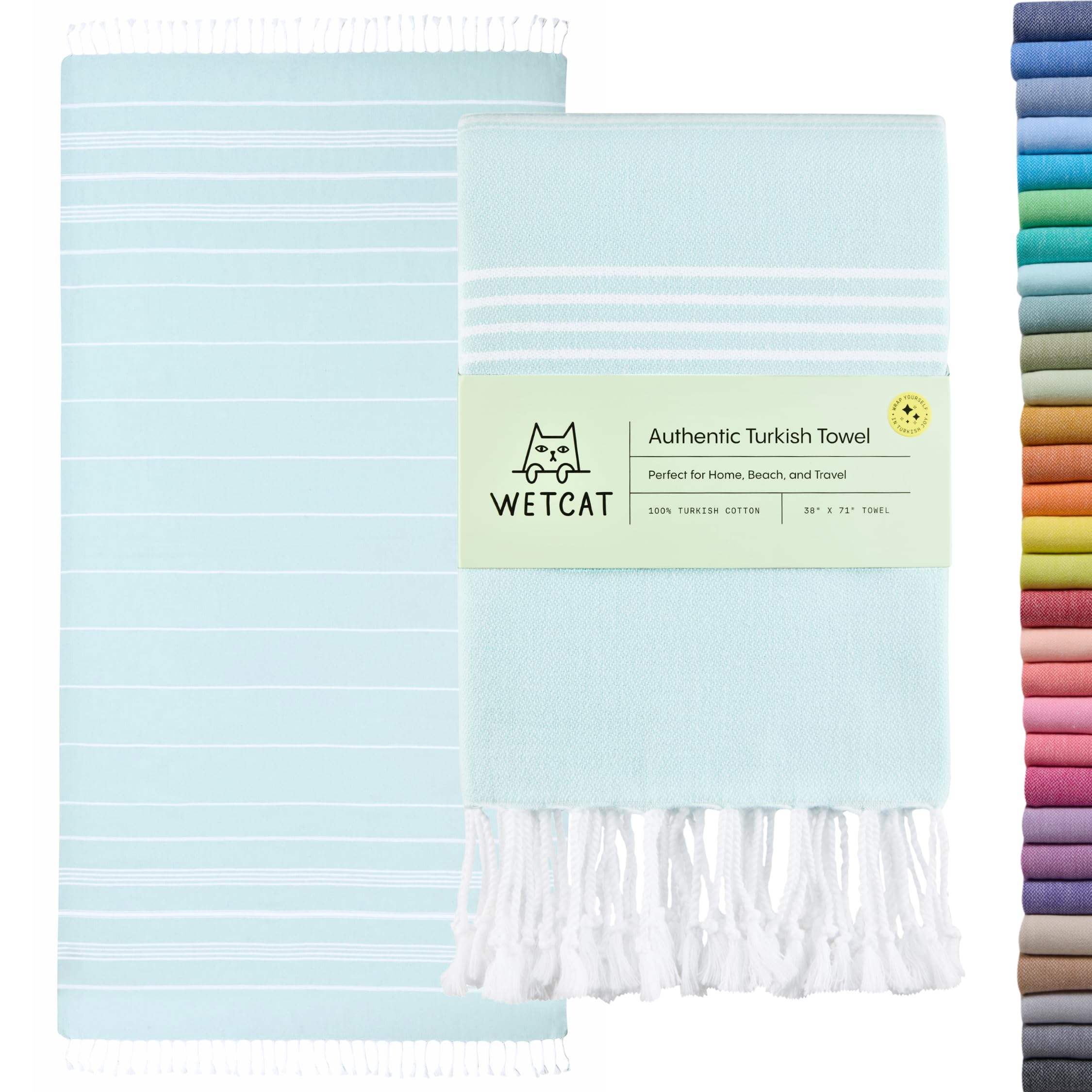 WETCAT Turkish Beach Towel Oversized (38"x71") 100% Turkish Cotton, Made in Turk