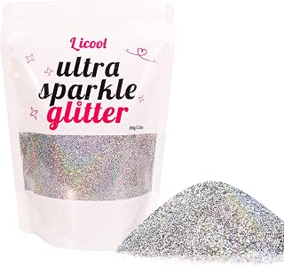 100g Holographic Ultra Fine Glitter, Sparkle Makeup Glitter, Extra Fine Craft Glitter Resin Sequins for Epoxy Glass Resin Art Tumblers Body Hair Face Nail (Laser Silver)
