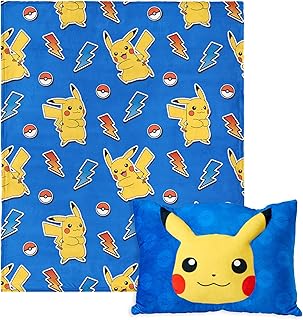 Northwest Pokémon Pika Pika Pikachu Plush Blanket 50" x 60" with 3D Plush Pocket Pillow 14" x 20" - Soft Pokemon Gifts for Boys and Girls- Comfy and Cozy Blanket Set