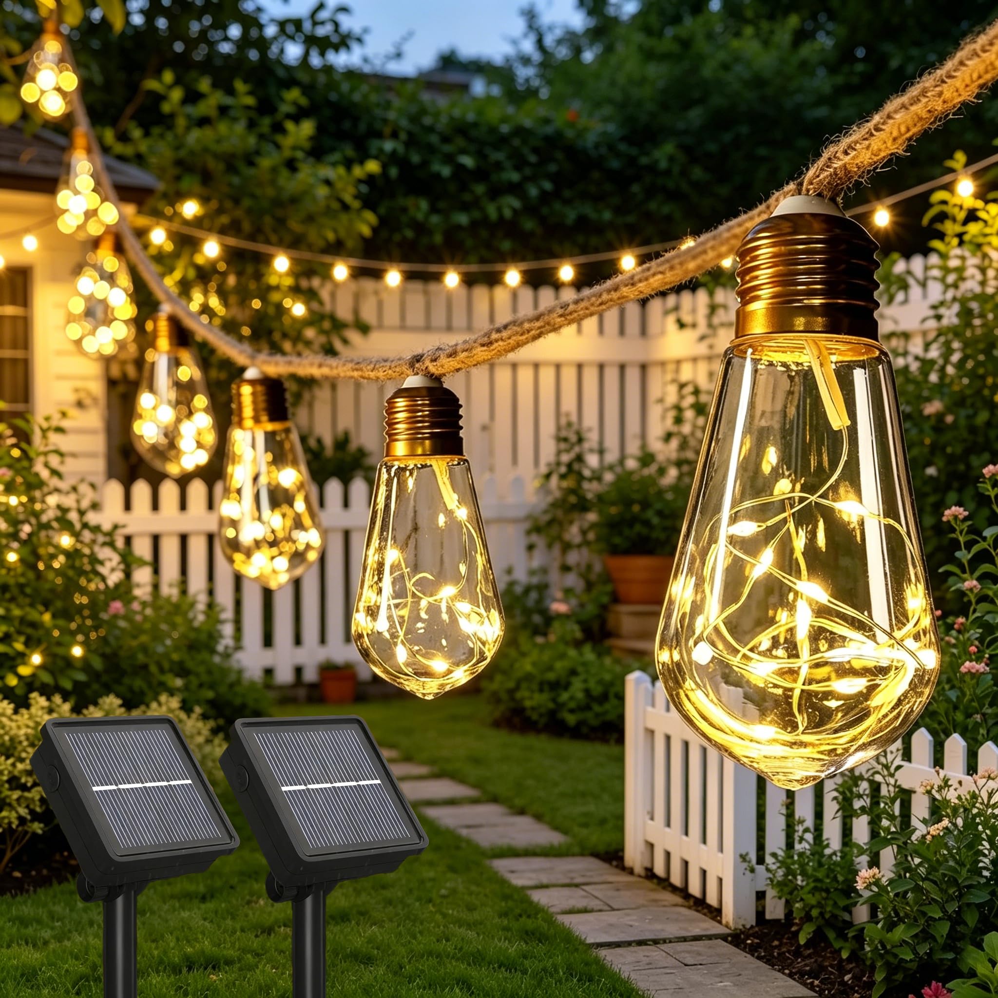 2 Pack Solar String Lights Outdoor Garden Solar Powered Festoon Light 11.2m | IP