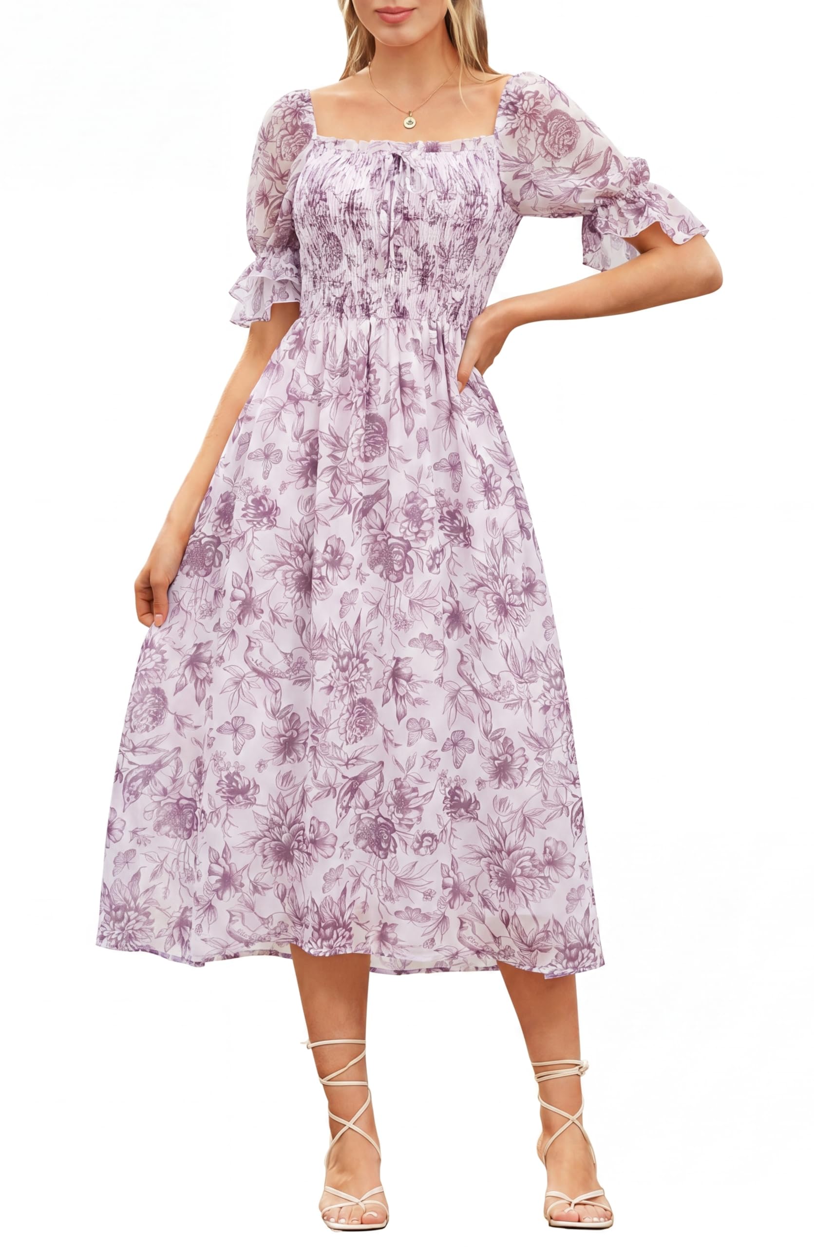 Scarlet Darkness Cottagecore Floral Dress Women Summer Midi Dresses