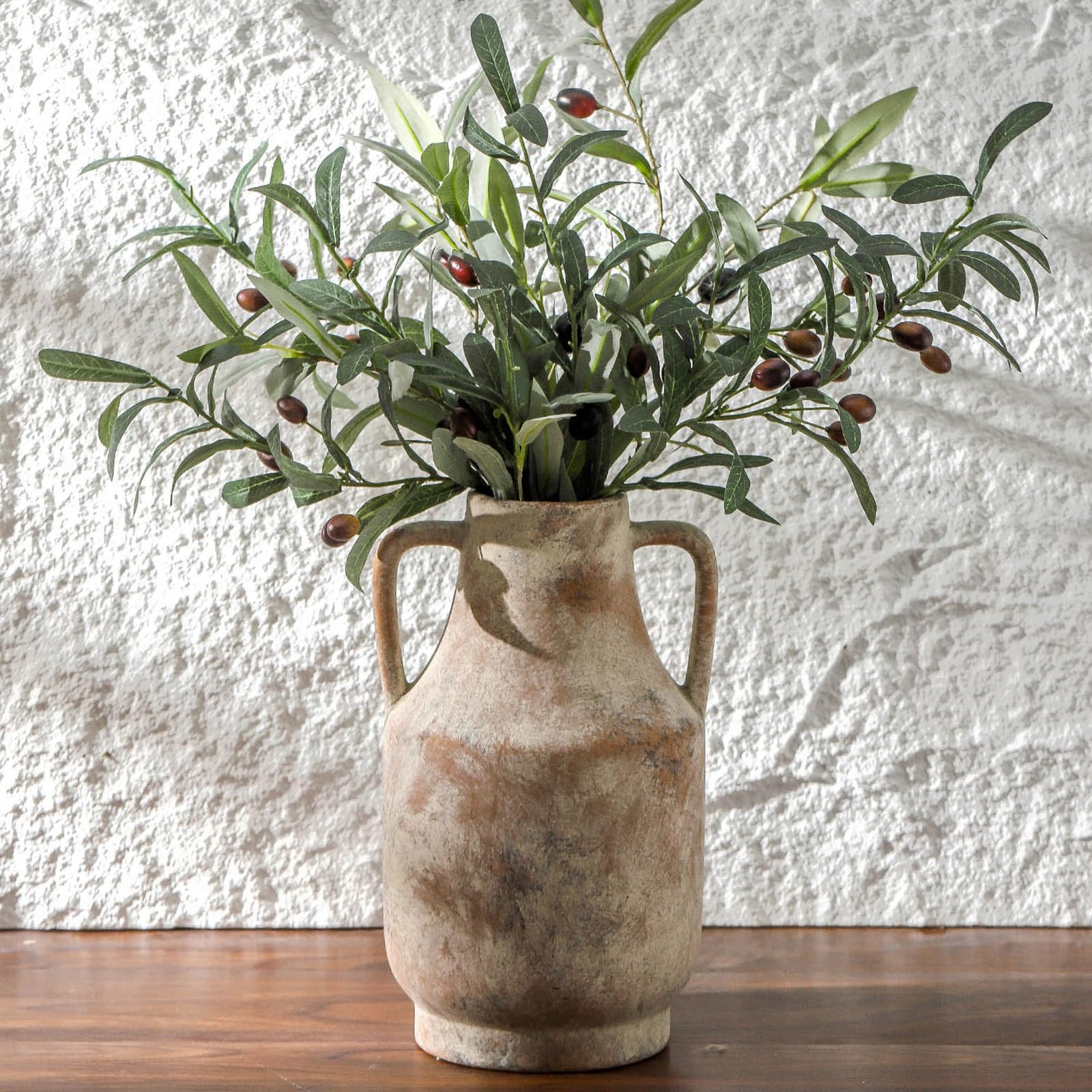 Mitt&Ditt Ceramic Flower Vase with Handles, 11 inch Tall Vase for Centerpieces, 