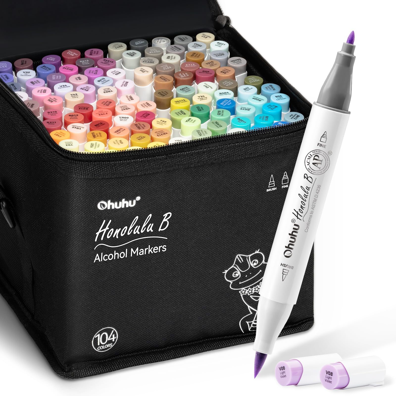 Ohuhu Alcohol Markers 104 Colors Brush& Fine for Artist Adult Cozy Coloring | AP